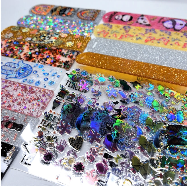 Wholesale Random Holographic Stickers 20/50/100pcs UV DTF Wraps Pen Sticker & Cartoon Random Styles Bookmark Stickers for Crafts Wraps